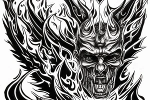 The Devil on a throne engulfed with flames in hell tattoo idea