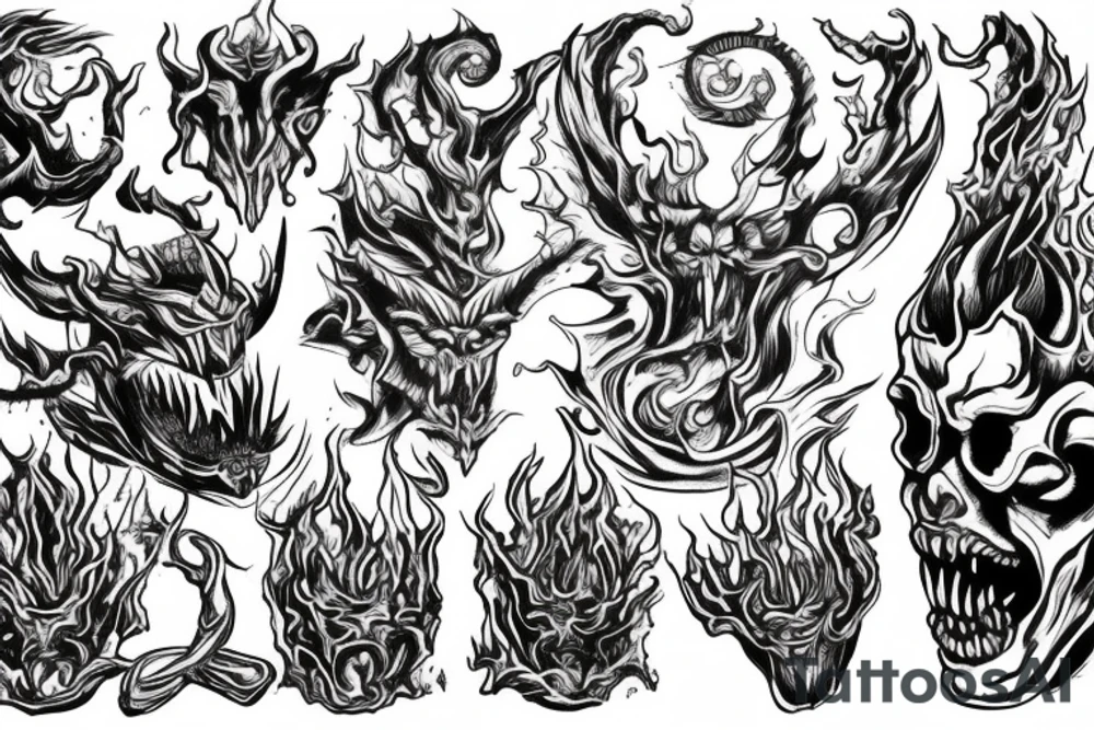 The Devil on a throne engulfed with flames in hell tattoo idea