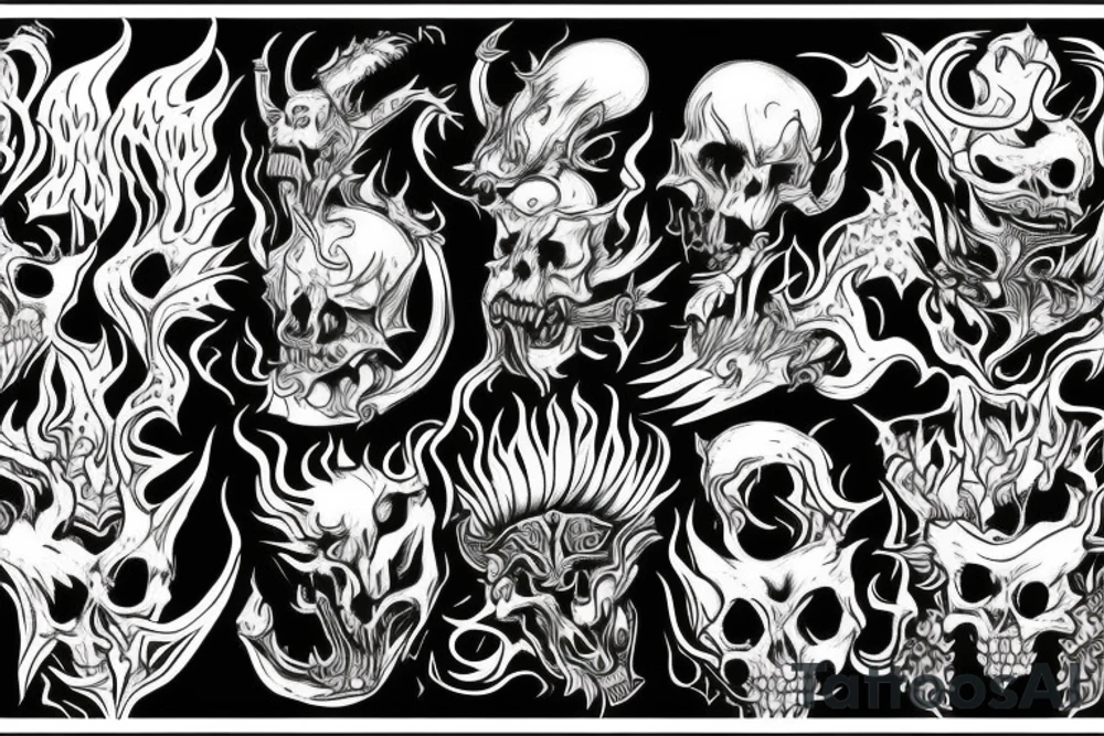 The Devil on a throne engulfed with flames in hell tattoo idea