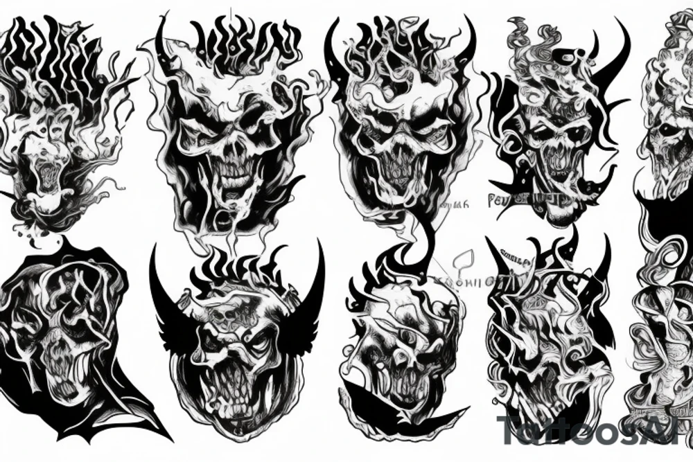 The Devil on a throne engulfed with flames in hell tattoo idea