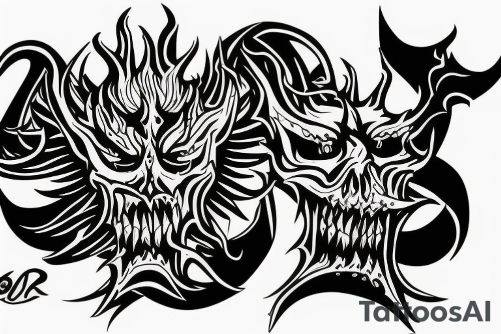 The Devil on a throne engulfed with flames in hell tattoo idea