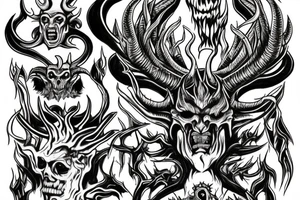 The Devil with horns on a throne engulfed with flames in hell tattoo idea