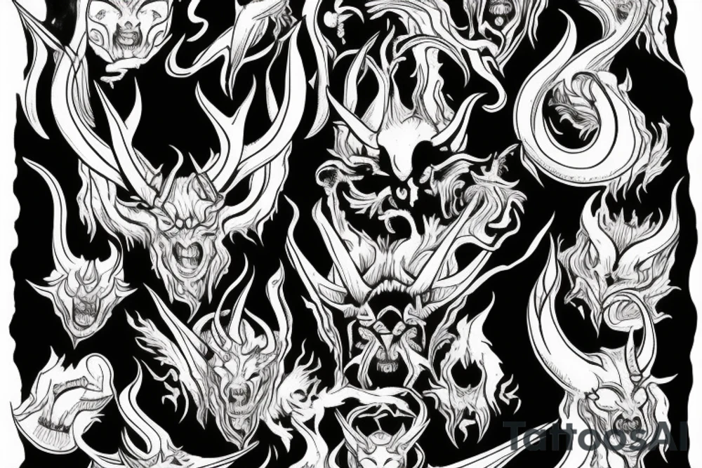 The Devil with horns on a throne engulfed with flames in hell tattoo idea