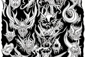 The Devil with horns on a throne engulfed with flames in hell tattoo idea