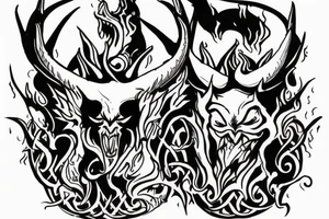 The Devil with horns on a throne engulfed with flames in hell tattoo idea