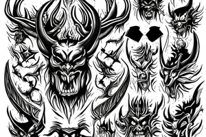 The Devil with horns on a throne engulfed with flames in hell tattoo idea
