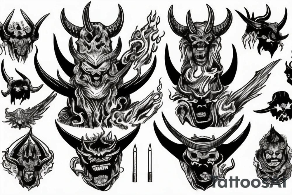 The Devil with horns on a throne engulfed with flames in hell tattoo idea