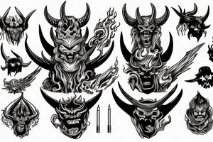 The Devil with horns on a throne engulfed with flames in hell tattoo idea