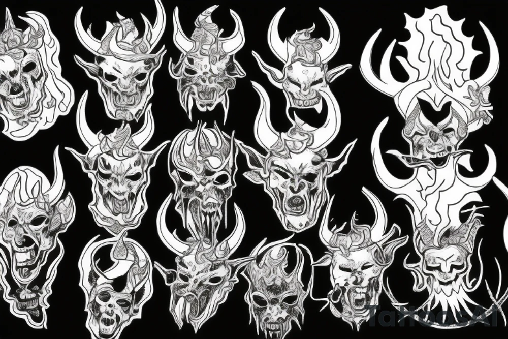 The Devil with horns on a throne engulfed with flames in hell tattoo idea