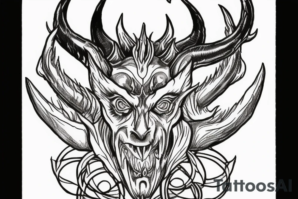The Devil with horns on a throne engulfed with flames in hell tattoo idea