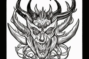 The Devil with horns on a throne engulfed with flames in hell tattoo idea