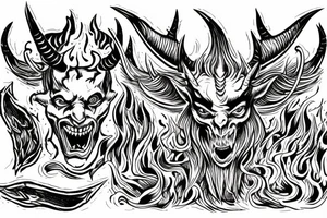 The Devil with horns on a throne engulfed with flames in hell tattoo idea