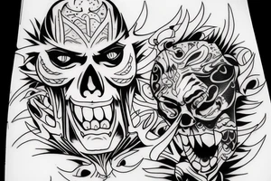 An oni with his mask falling off revealing his skull underneath tattoo idea