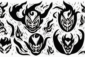 An oni surrounded by flames with his mask broken and falling off tattoo idea
