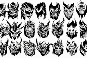 An oni surrounded by flames with his mask broken and falling off tattoo idea