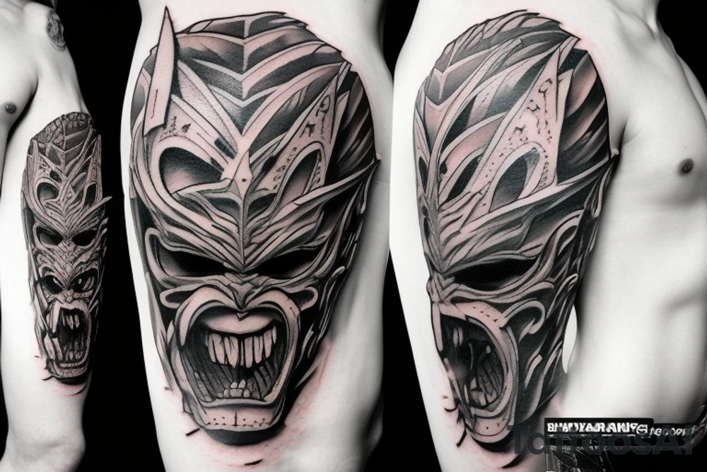 An oni's mask destroyed after a rough battle tattoo idea