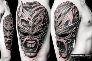 An oni's mask destroyed after a rough battle tattoo idea