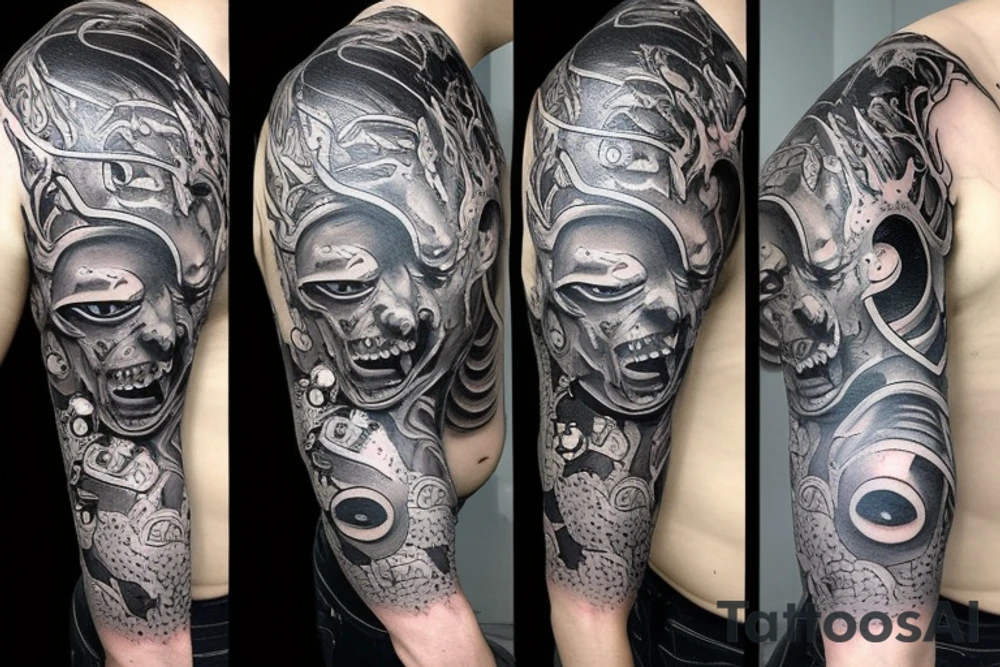An oni's mask destroyed after a rough battle tattoo idea