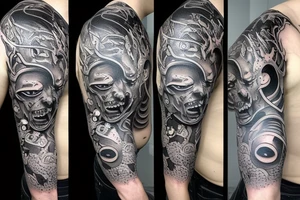 An oni's mask destroyed after a rough battle tattoo idea