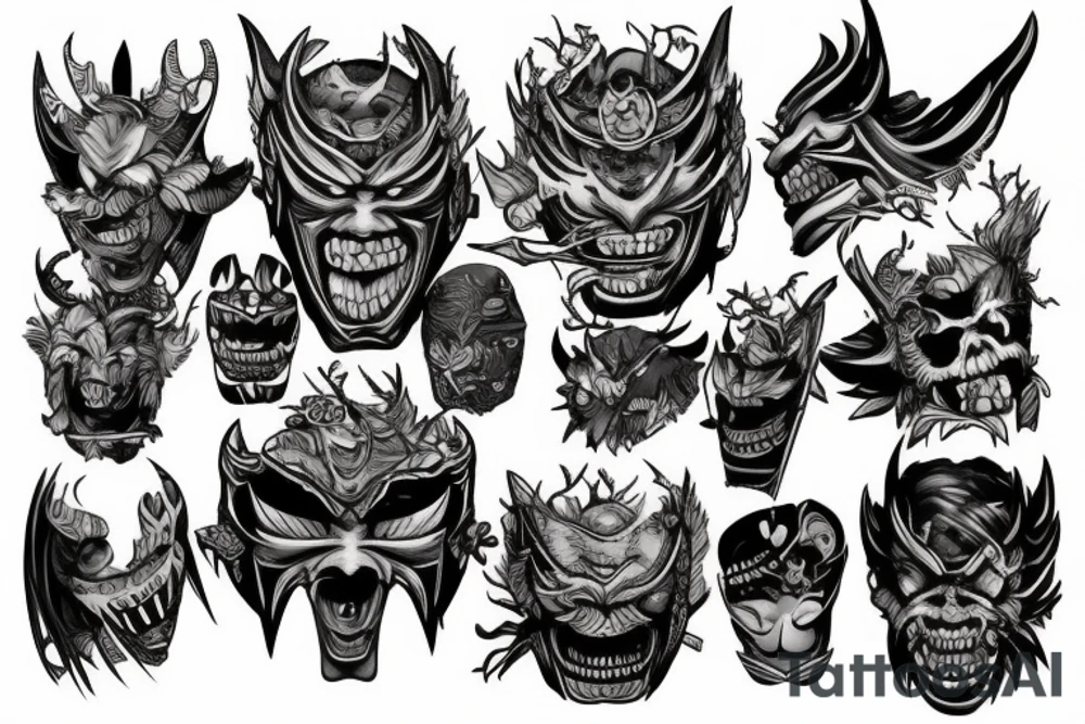 An oni's mask destroyed after a rough battle tattoo idea