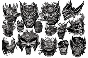 An oni's mask destroyed after a rough battle tattoo idea