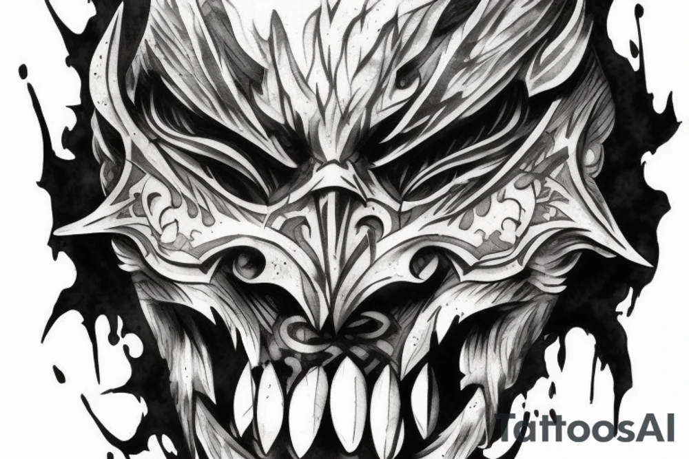 An oni's mask destroyed after a rough battle tattoo idea