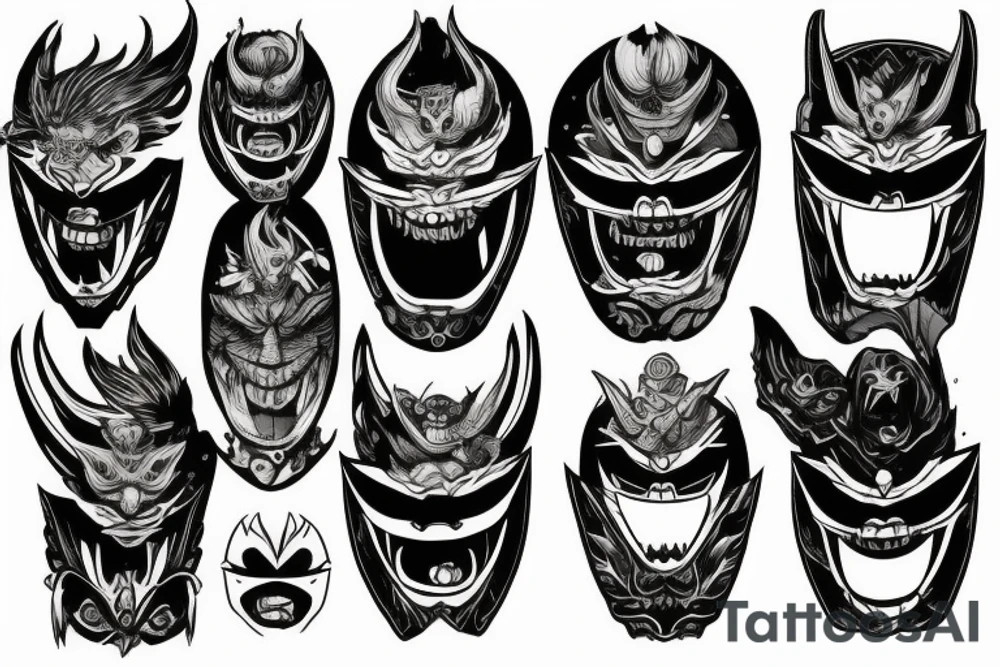 An oni's mask destroyed after a rough battle tattoo idea