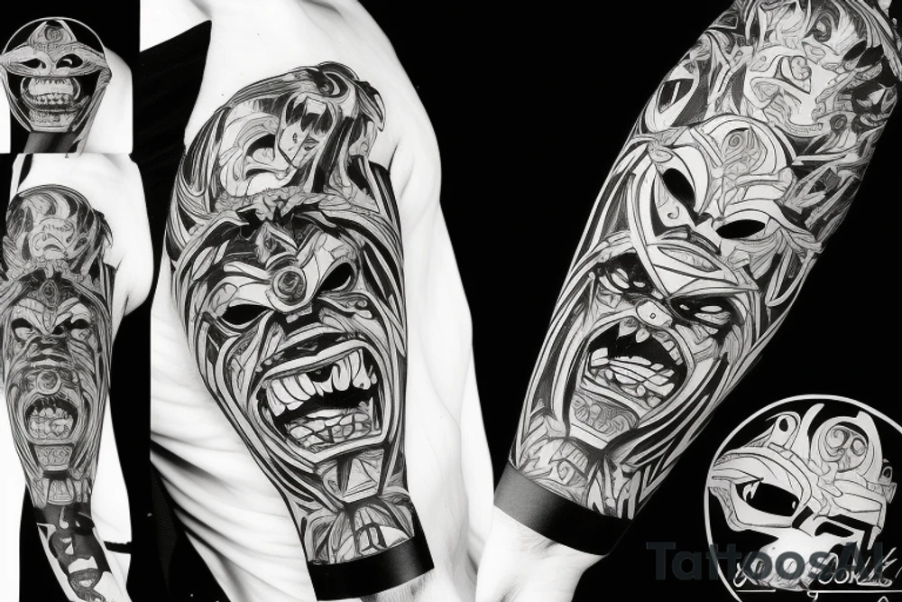 An oni's mask destroyed after a rough battle tattoo idea
