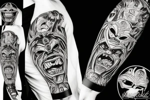 An oni's mask destroyed after a rough battle tattoo idea