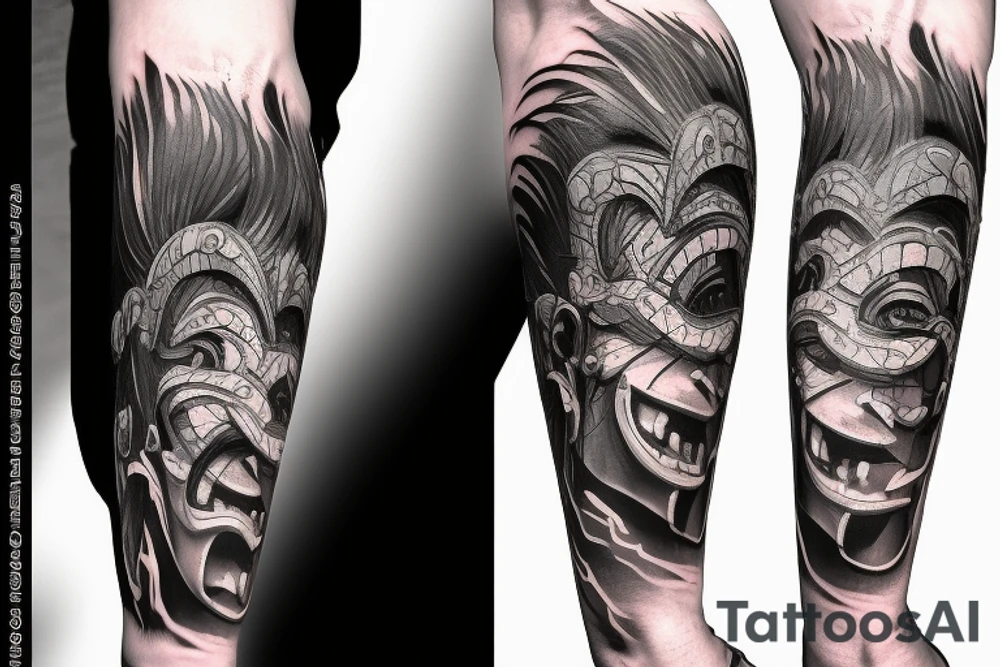 An oni's mask destroyed after a rough battle tattoo idea