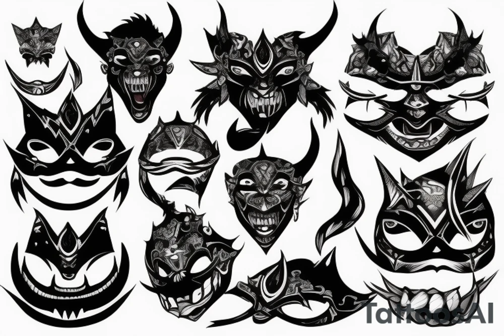 An oni's mask destroyed after a rough battle tattoo idea