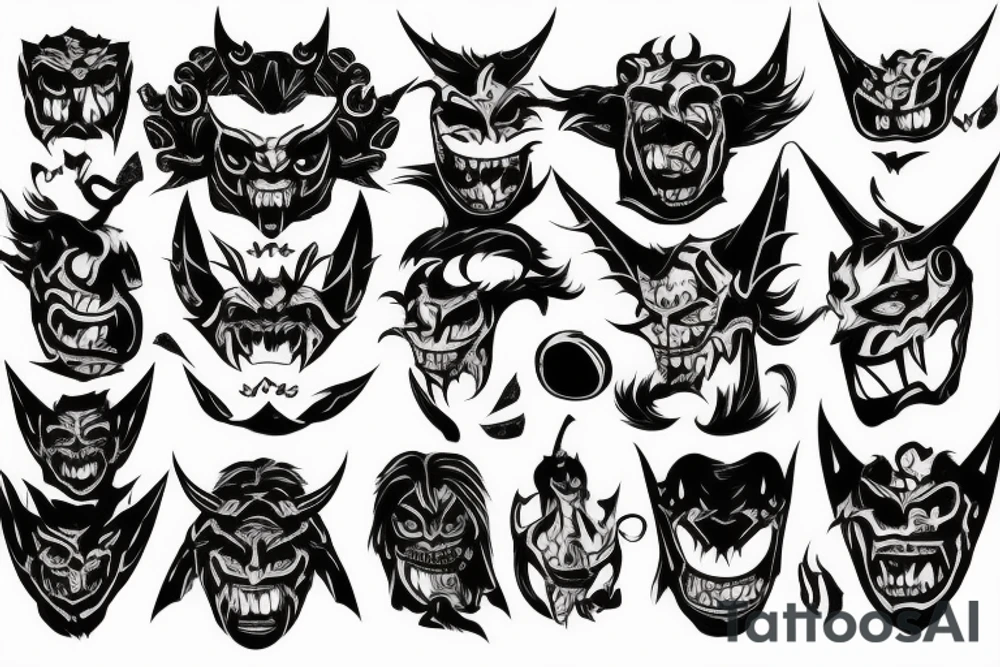 Demon oni's mask torn up and broken tattoo idea Demon oni's mask torn up and broken tattoo idea