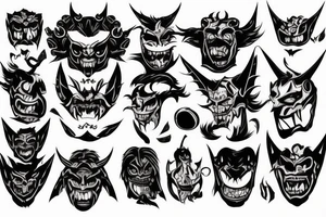 Demon oni's mask torn up and broken tattoo idea