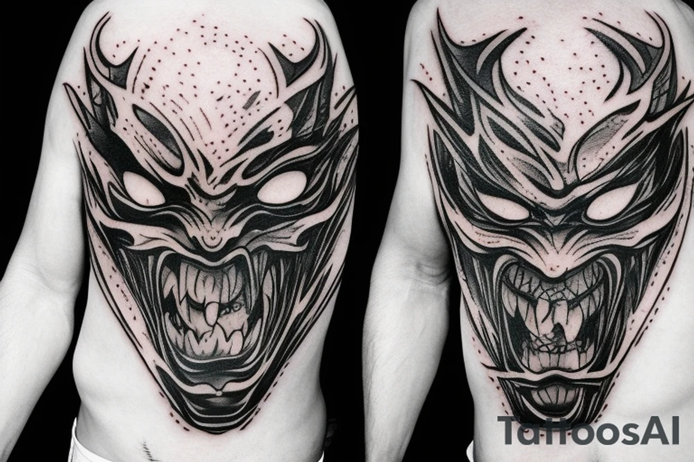 Demon oni's mask torn up and broken tattoo idea