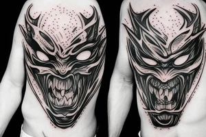 Demon oni's mask torn up and broken tattoo idea