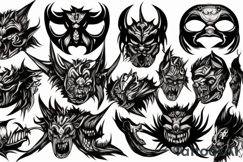 Demon oni's mask torn up and broken tattoo idea