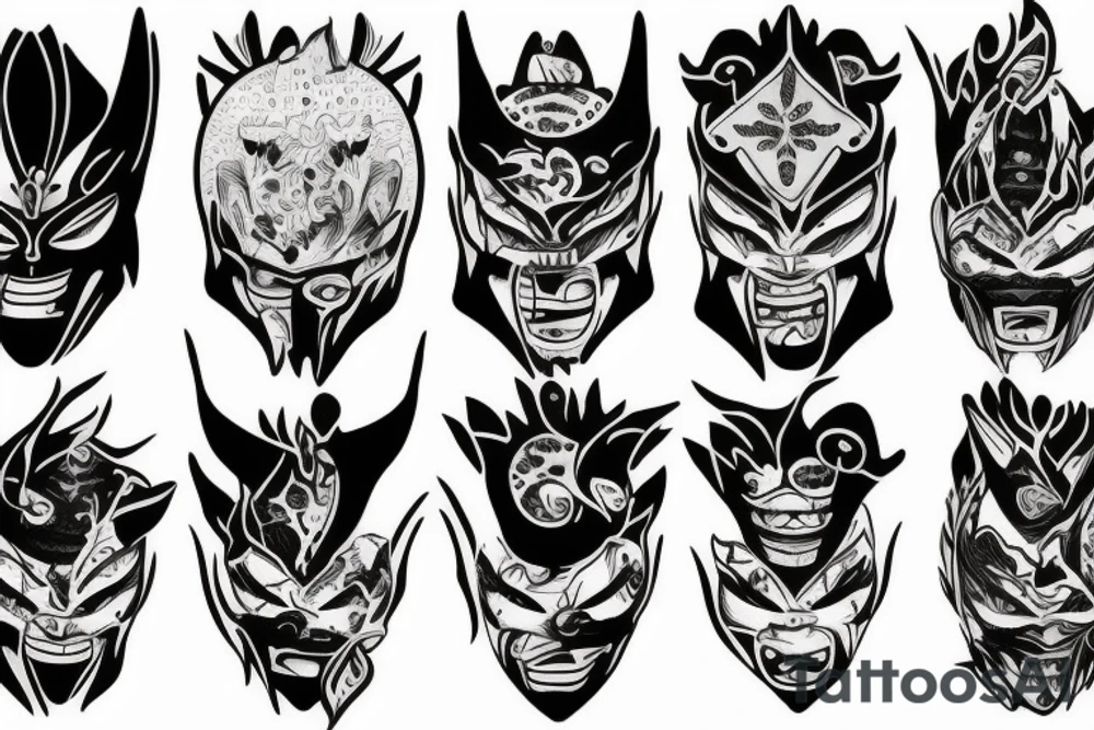 oni's mask torn up and broken tattoo idea