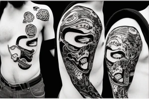 Samurai mask destroyed and bloodied tattoo idea