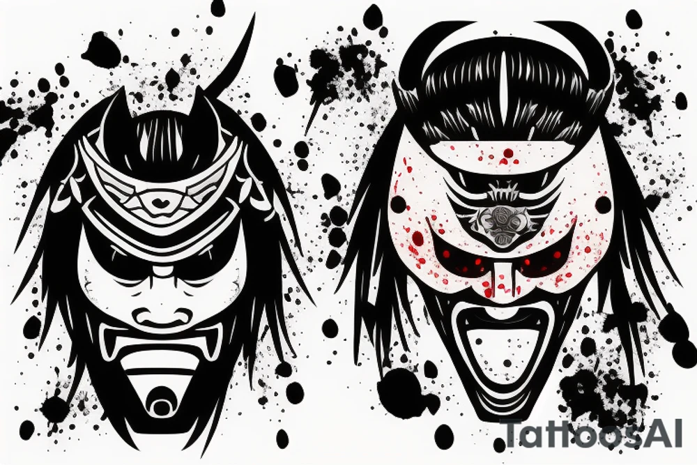 Samurai mask destroyed and bloodied tattoo idea