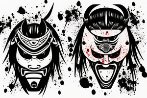 Samurai mask destroyed and bloodied tattoo idea