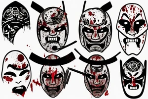 Samurai mask destroyed and bloodied tattoo idea
