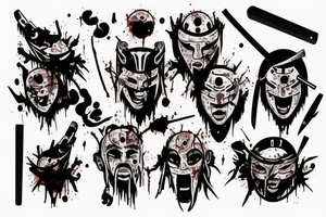 Samurai mask destroyed and bloodied tattoo idea