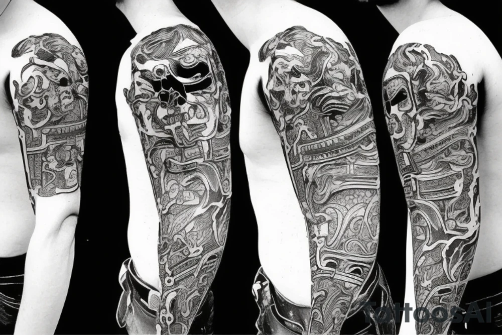 Samurai mask destroyed and bloodied tattoo idea