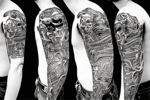 Samurai mask destroyed and bloodied tattoo idea