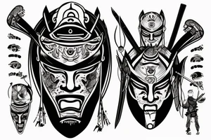 Samurai mask destroyed and bloodied tattoo idea