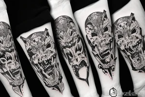 Devil Samurai mask destroyed and bloodied tattoo idea