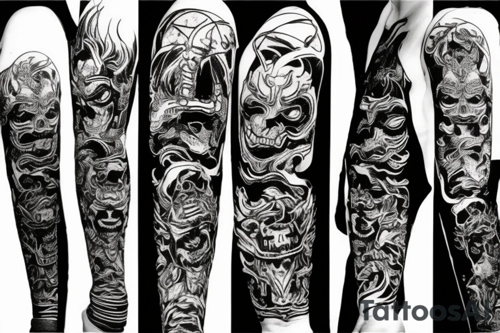 Demon Samurai mask destroyed and bloodied tattoo idea