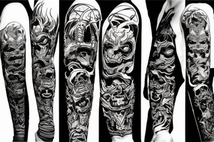 Demon Samurai mask destroyed and bloodied tattoo idea