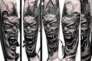 Demon Samurai mask destroyed and bloodied tattoo idea