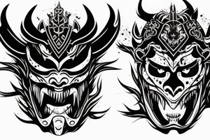 Demon Samurai mask destroyed and bloodied tattoo idea